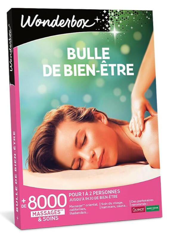 Coffret cadeau Wonderbox Bien-être pour des séances de massage ou de spa.